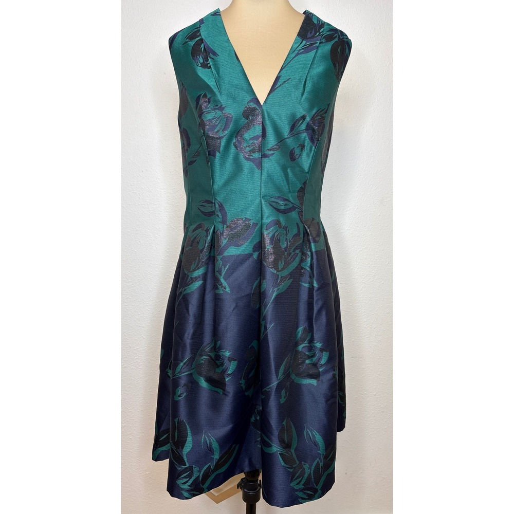 Vince Camuto Women Dress Floral Fit Flare Cocktail Wedding 14 Green Navy Party